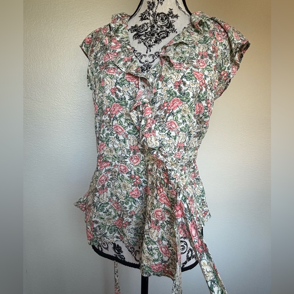 Old Navy Floral Ruffle Blouse - Pink and Green - Picture 7 of 12